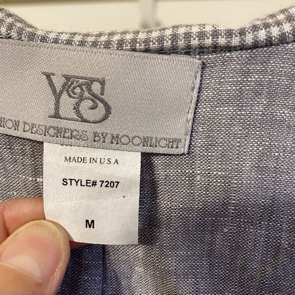 Moonlight Y&S Fashion Linen Tunic M Gray Plaid Oversized Boho Lagenlook Artsy - Picture 10 of 11